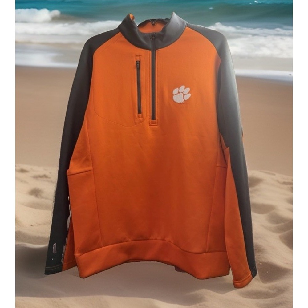 Antigua Clemson University 1/4 Zip  Long Slv performance Orange  Pullover L